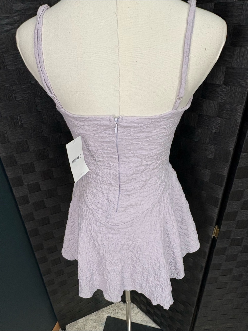 Balletcore Forever 21 Lace-up Seersucker Mini Skater Corset Dress Lavender - Picture 4 of 6